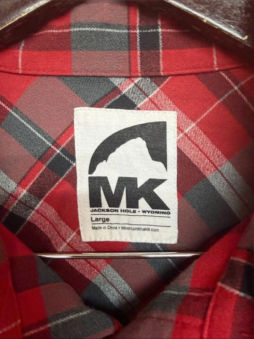 Mountain Khakis Men’s Red and Gray Plaid Wool Blend Flannel Button-Down Shirt. L